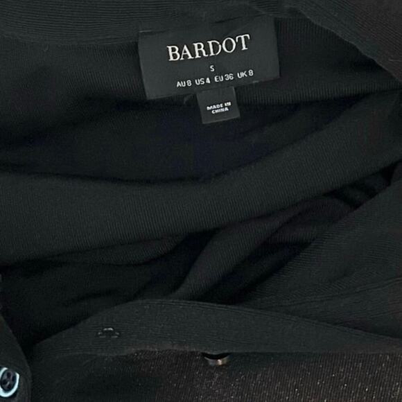 Bardot Black Shimmer Ruched Bodycon Dress Stretch Long Sleeve 4 Button Down - Picture 5 of 7